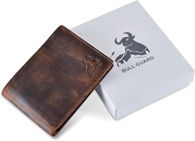 Men's Leather Wallet with RFID Blocking 2 ID Windows in Full Grain Crazy Horse Leather