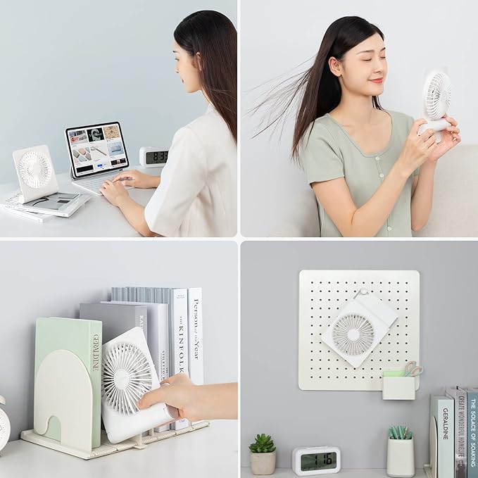 JISULIFE Small Desk Fan, Portable Travel with 2000mAh Battery, USB Rechargeable Folding Design for Flexibility, Strong Quiet Wind with 4 Speed Modes, Ideal Gifts for Office/Home/Camping - White