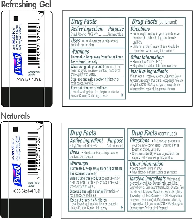 Purell Advanced Hand Sanitizer Variety Pack, Naturals and Refreshing Gel, 1 Fl Oz Travel Size Flip-Cap Bottle with Jelly Wrap Carrier (Pack of 8) - 3900-09-ECSC