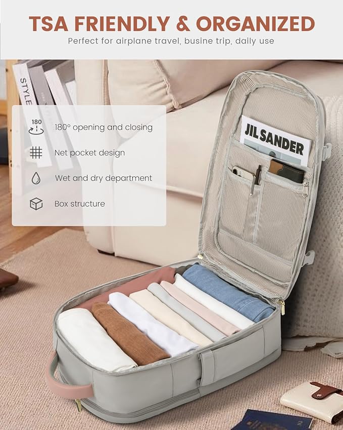 LOVEVOOK Large Travel Backpack For Women, 50L Carry On Backpack Flight Approved, TSA Personal Item Bag, Waterproof Laptop Backpack Fits 18 Inch Laptop, Business Weekender Overnight With 3 Cubes, Grey