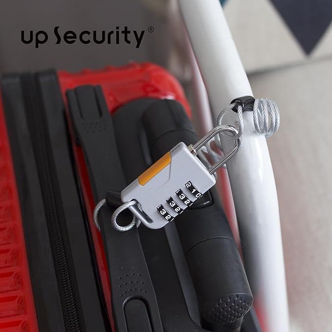 4 Digit Combination Padlock with Retractable Cable (36in), Ski Lock, Combo Cable Lock for Snowboard, Travel Luggage, Suitcase, Bike, Gym Locker, Cabinet, Fridge, Refrigerator Door (Gray)