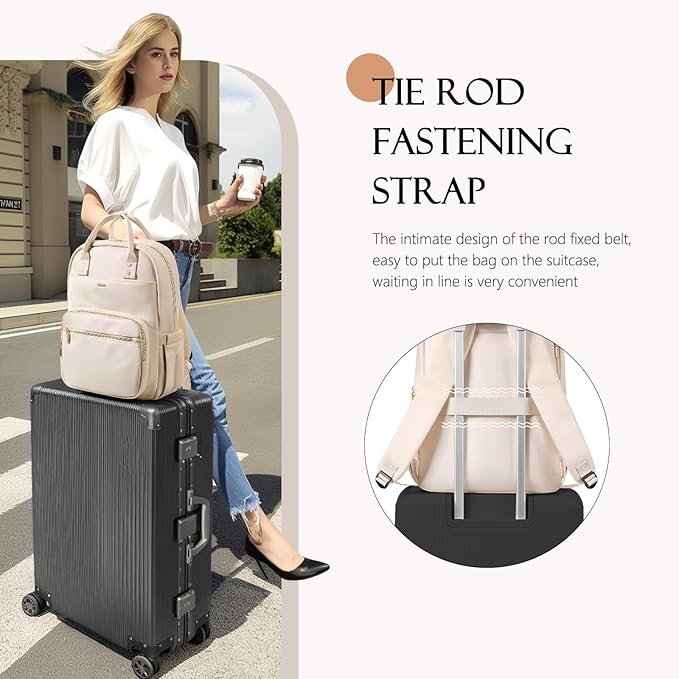 MDODO Laptop Backpack Women,16Inch Teacher Laptop Bag Backpack with Laptop Compartment Waterproof Carry on Daypack Backpack for Work,College,Travel,Trip,Nurse, Beige