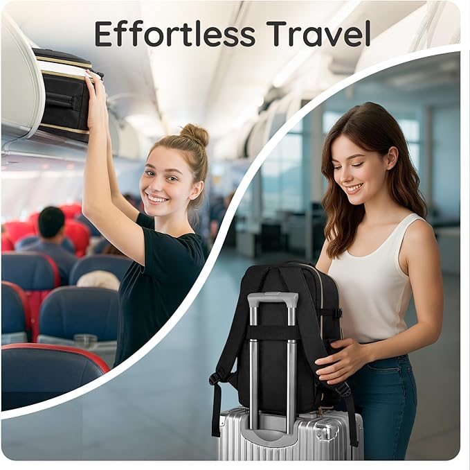 Taygeer Carry on Backpack for Airplanes, TSA Travel Backpack with Shoe Compartment & Luggage Tags, Airline Personal Item Bag for Women Teens, Black