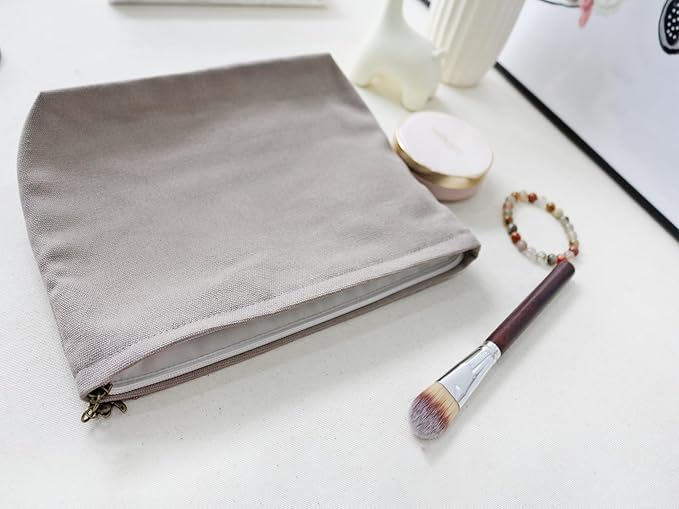 HAPPYHEIDI Canvas Pouch for Travel, Accessory Tool Bag, Solid Gray, Cotton Blend, Zipper Closure, 7.1x2.4x7 Inches