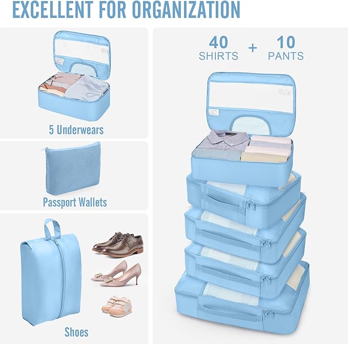 Veken 10 Set Packing Cubes for Travel Essentials, Suitcase Organizer Bags in 4 Sizes, Carry-On Luggage Accessories with Large Laundry Bag & Passport Holder, Must-Have for Airplane, Road Trip & Camping