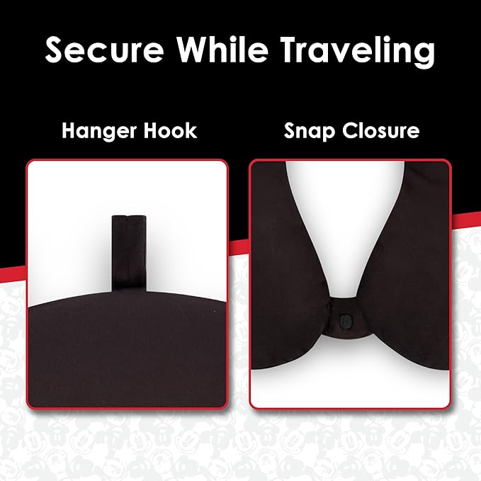 FUL Disney Mickey Mouse Neck Pillow, Travel Accessories with 3D Ears for Airplane, Car and Office, Comfortable and Breathable, Black