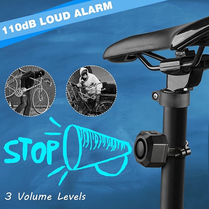 WSDCAM USB Rechargeable Bike Alarm with Remote 110dB Loud Volume Adjustable Wireless Vehicle Security Alarm System Anti Theft Vibration Motion Sensor Alarm for Car Trailer Motorcycle Scooter Ebike