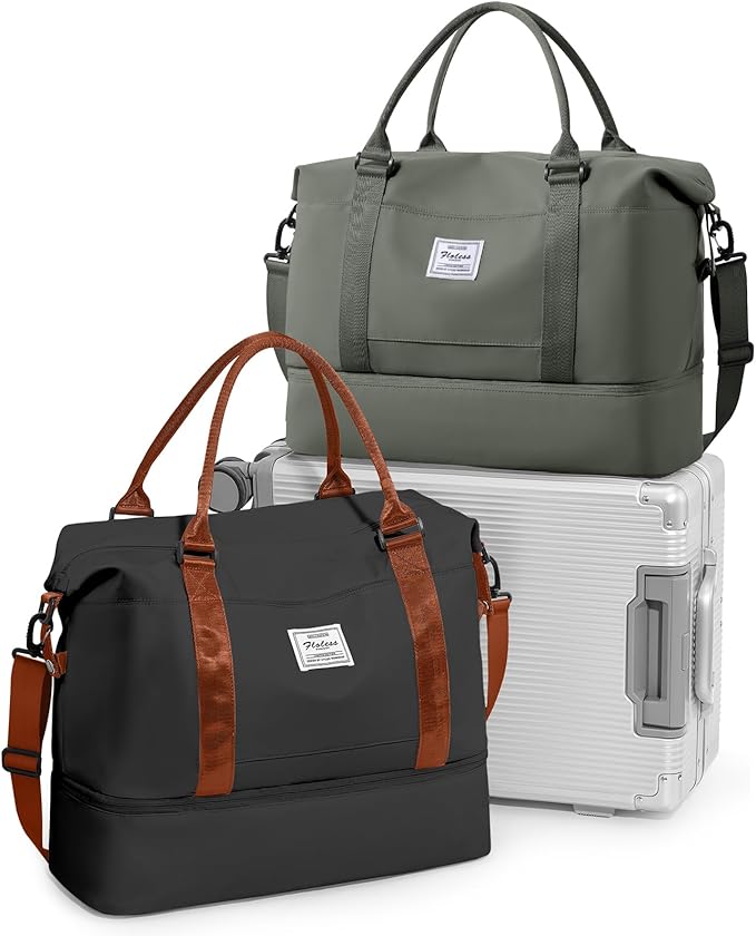 Travel Duffel Bag, 18x14x8 Inches Travel Bag Spirit with Shoes Compartment, Weekender Overnight Bag for Women with Trolley Sleeve, Carry On Bag for Airplanes Sport Tote Gym Bag(Blackbrown)