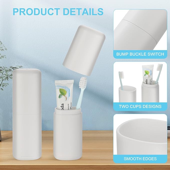 Travel Toothbrush and Toothpaste Case, 2 in 1 Gray Toothbrush Holder and Rinse Cup, Large Capacity Toothbrush Cup with Cover, Portable Toothbrush Holder for Traveling, Camping, Trip - 2PCS