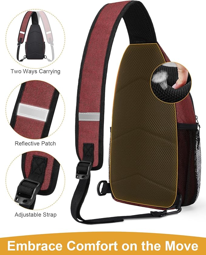 Pritent Crossbody Bags for Women Man Waterproof Sling Bag Backpack Trendy Casual Cross Body Bag with Convertible Shoulder Strap Chest Bag for Camping Hiking Travel Essentials (Wine, Medium)