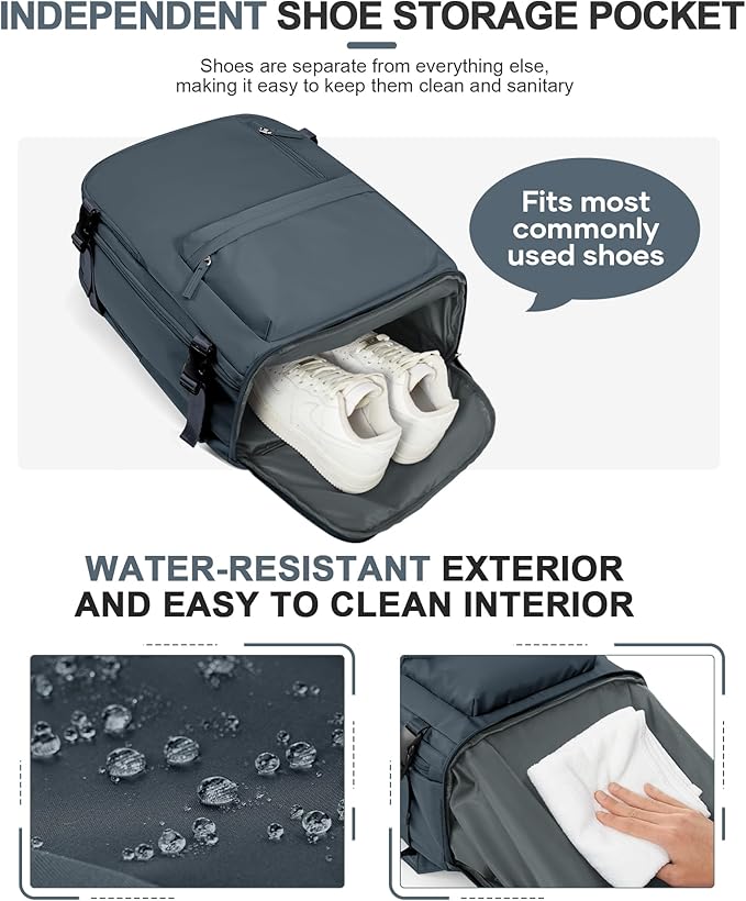 VGCUB Travel Backpack for Women Men for Spirit Airlines Personal Item Bag 18x14x8 Inches Laptop College Waterproof Carry on Flight Approved Work Backpack Mochila de Viaje, Large Grey Blue