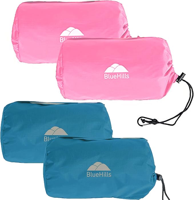 BlueHills 2 Pack Ultra Compact Travel Blanket Pillows Set of two Lightweight Airplane Traveling Essentials Flight Throws Compact Large Plane – Pink and Peacock Teal