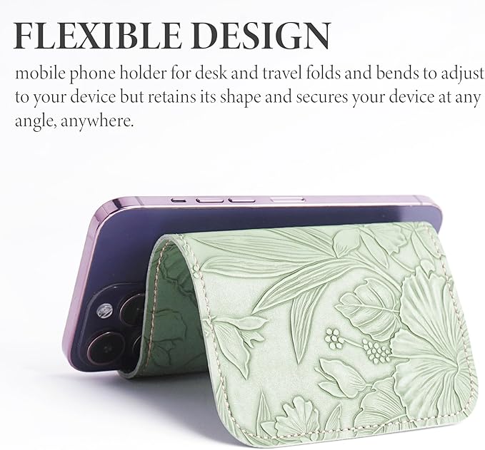 Airplane Travel Essentials for Flying Flex Flap Cell Phone Holder & Flexible Tablet Stand for Desk, Bed, Treadmill, Home & in-Flight Airplane Travel Accessories(1-Carved Green2)