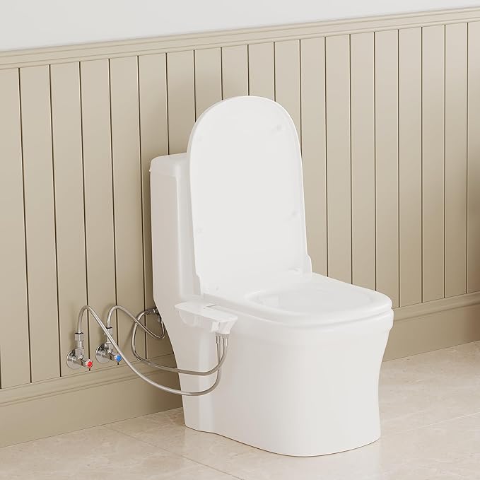 Bidet Attachment for Toilet, Adjustable WHot and Cold Water & Pressure, Self-Cleaning Dual Nozzles, Easy Install (White)