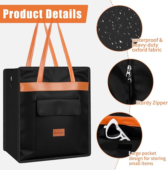 SelfTek Shoe Bags for Travel with Handle, Waterproof Large-Capacity Family Travel Shoe Bag Organizer for Multiple Shoes, Shoe Travel Bags for Packing, Suitable for Luggage Handle (Black)