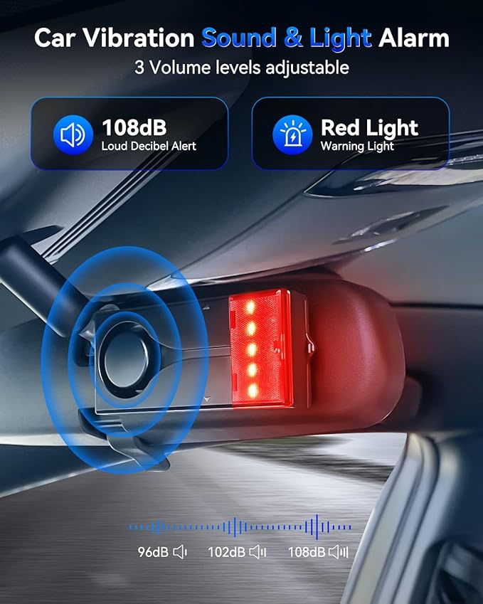 108dB Car Alarm System, Car Anti-Theft Vibration Sensor Alarm & Red Light, 2 Wireless Remote, Anti Theft Vehicle Device with Magnetic Install Design for RV, SUV, Truck (Upgrade 4.0)