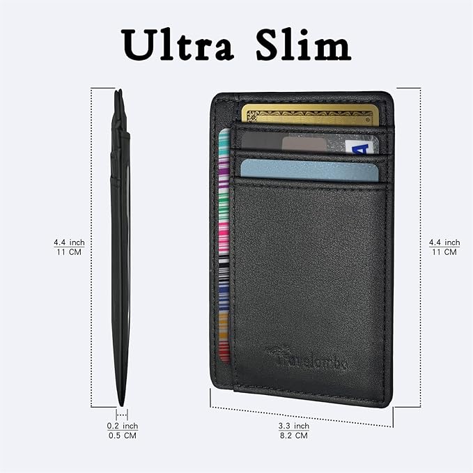 Travelambo Front Pocket Minimalist Leather Slim Wallet RFID Blocking Medium Size