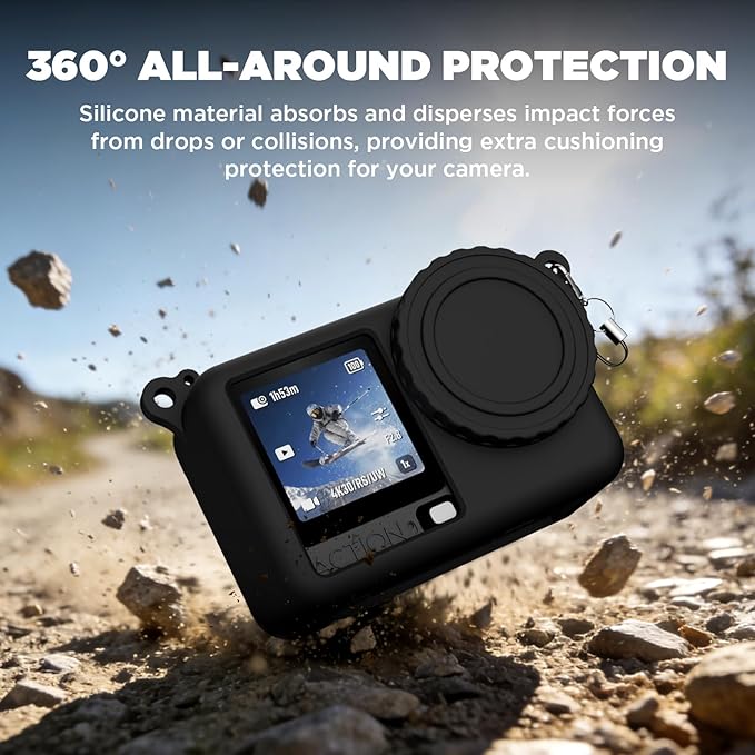 Case for DJI Osmo Action 6 with Lanyard, Soft Silicone Non-Slip Anti-Drop Wear-Proof and Washable Action Camera Protector Case Compatible with DJI Osmo Action 6 Accessories (Black)