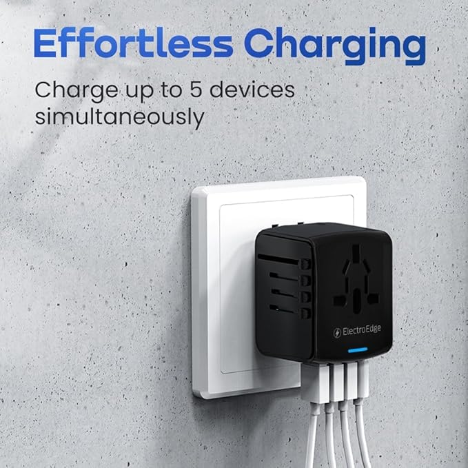 Universal Travel Adapter with 3USBA + 1USBC Port, All-in-1 Worldwide Travel Adapter | European to UK Plug Adaptor | International Travel Plug Adapter for US/EU/AUS/UK