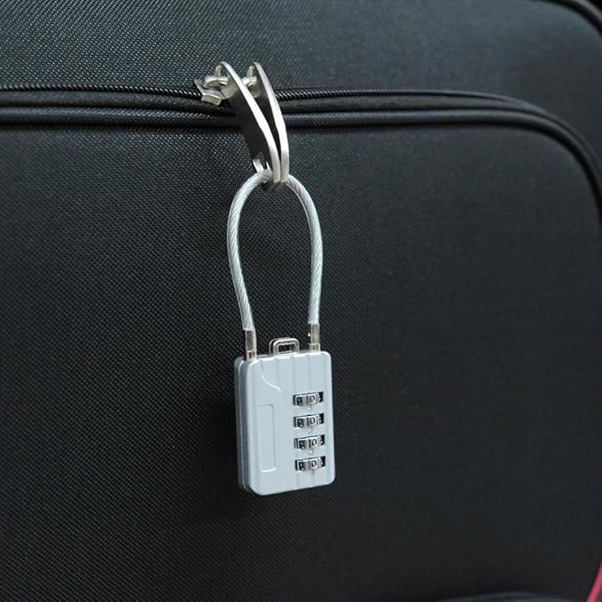 SEPOX Resettable Combination Travel Lock, 11mm 4 Digit Cable Lock for Suitcase, Travel Bag, and Gym Lockers, Filing Cabinets, Toolbox, Case—Silver Pack of 2