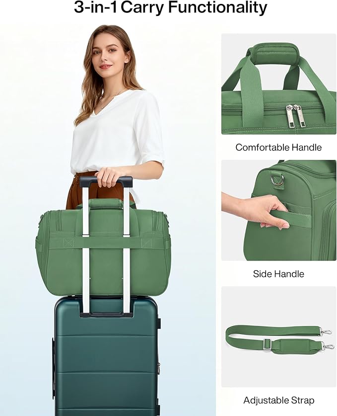 MILADA Underseat Carry On Luggage Bags for Travel Lightweight Foldable Carry On Bags for Airplanes Small Duffle Bag for Men Women TSA Approved Underseat Bag Travel Tote Bags, Forest Green