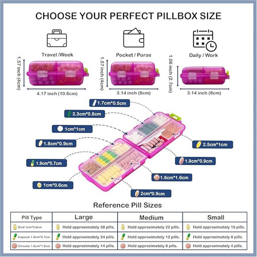 2026 New Extra Large Pill Box with Medicine Labels Travel Essentials Daily Med Container Mini Medication Organizer Storage Organizer Case 7 Day Pill Organizer(Pink+White+Grey)