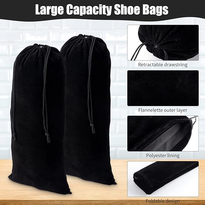 Wesiti 12 Pcs 8 x 18 Inch Shoe Bags for Travel Flannel Fabric Shoe Dust Bag with Drawstring Flannel Pouch Washable Breathable Covers Protecting Storing Boots Travel Luggage