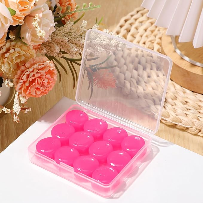 TrelaCo 12 Pack Soft Ear Plugs for Sleeping, Reusable Moldable Silicone Earplugs Noise Cancelling Reduction for Concerts, Swimming, Shooting, Snoring, Airplane, Musicians, Motorcycle (Rose Red)