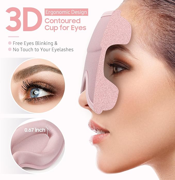 BeHoomi Sleep Mask, 2 Packs Premium Eye Mask for Sleeping, Total Blackout, Superior Soft Comfort, Upgraded 3D Ergonomic Designed Sleeping Mask for Home, Office, Travel, Meditation, Yoga, Black & Pink