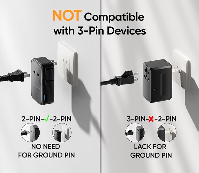 Olcorife PD25W Mini Travel Adapter, Universal Power Adapter with 2 USB-C 1 USB-A, International Plug Adapter, Travel Essentials for US to EU UK AUS (Type-C/G/A/I), 1-Pack