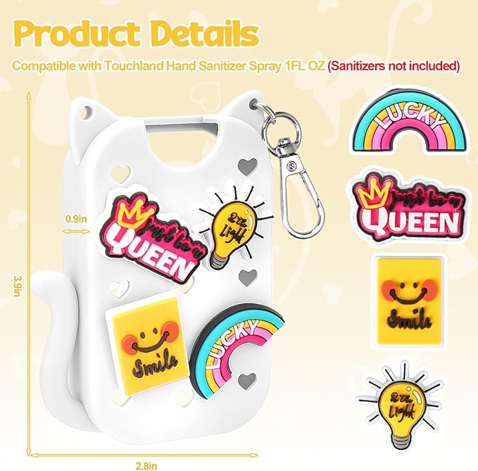 Mity rain Hand Sanitizer Spray Case Compatible With Touchland, Cute Silicone Hand Sanitizer Holder Keychain with 4 Charms, Portable Refillable Sanitizer Accessory, Gift for Women And Teens