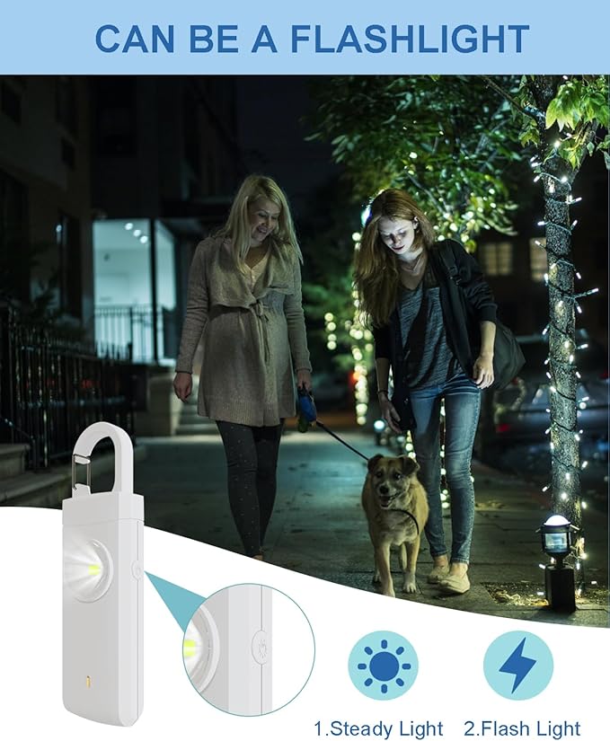 Rechargeable Personal Safety Alarm for Women, Loud Siren Birdie Sound, Strobe SOS LED Light, USB Charging, Be Safe with Personal Alarm Self Defense Keychain for Wife, Daughter, Student, White