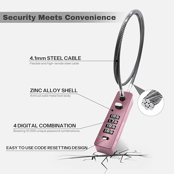 Bike Lock Cable 23.6" for Bicycle Scooter, Portable Combination Cable Lock for Luggage Suitcase Backpack Travel Safe, Combo Chain Padlock, for Refrigerator, Cabinet, Outdoor Fence, Locker