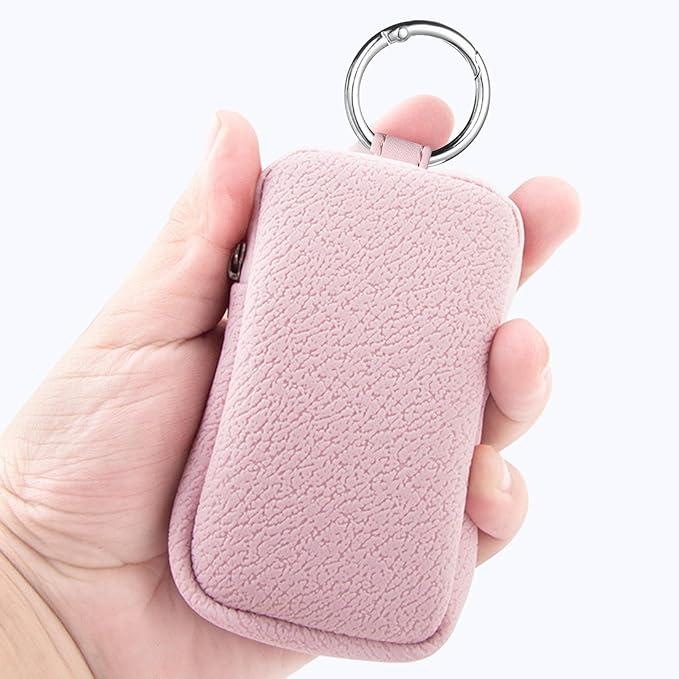 MUQING Hand Sanitizer Spray Zipper Bag, Silicone Mini Hand Spray Holder with Sliver Snap Hook, Hold 30ml Bottles, Travel Pocket Power Bottle Mist and Glow Bottle Mist 1FL OZ (Pink)