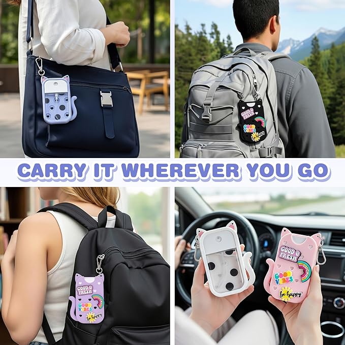 Silicone Case Holder Compatible with Hand Sanitizer Spray Touchland 1 fl oz, Cute Cat Ear Protective Case with Keychain & 4 Decorative Charms (Blue, 1P)