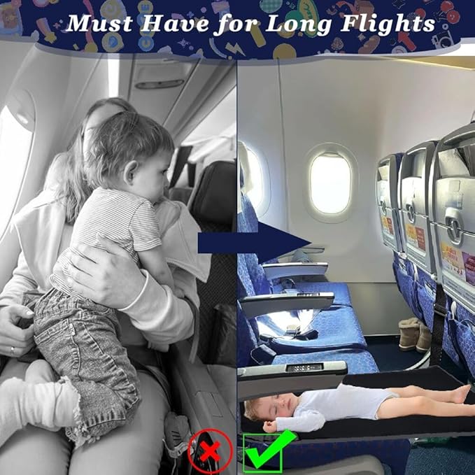Airplane Footrest for Kids, Toddler Travel Bed for Sirplane, Seat Extender Airplane for Leg Rest and Lie Down, Flying Travel Essentials for Baby