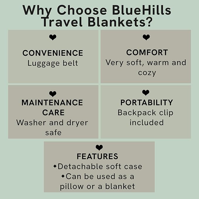 BlueHills Premium Soft Mini Plush Travel Blanket Value Pack Set of 2 - Airplane Travel Essential Flight Blanket Throw in a case Compact for Car Plane Travel Gift – Light Pink and Teal Green