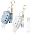 2Pcs Portable Leather Hand Sanitizer Holder, Travel Size Keychain Refillable Bottle for Toiletry Lotion Liquid Soap Shampoo (Blue, White)