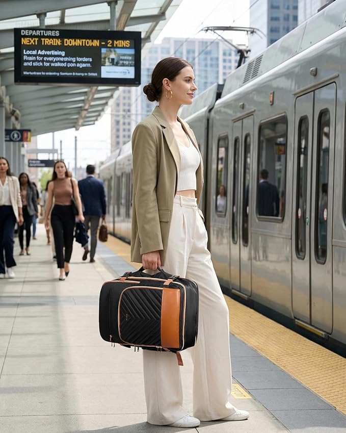 Telena Travel Backpack for Women, 15.6 inch Laptop Backpack TSA Carry on Backpack Personal Item Size Flight Approved Travel Bag Daypack with Multi-Pockets for Work, Travel, Business, Black-Brown
