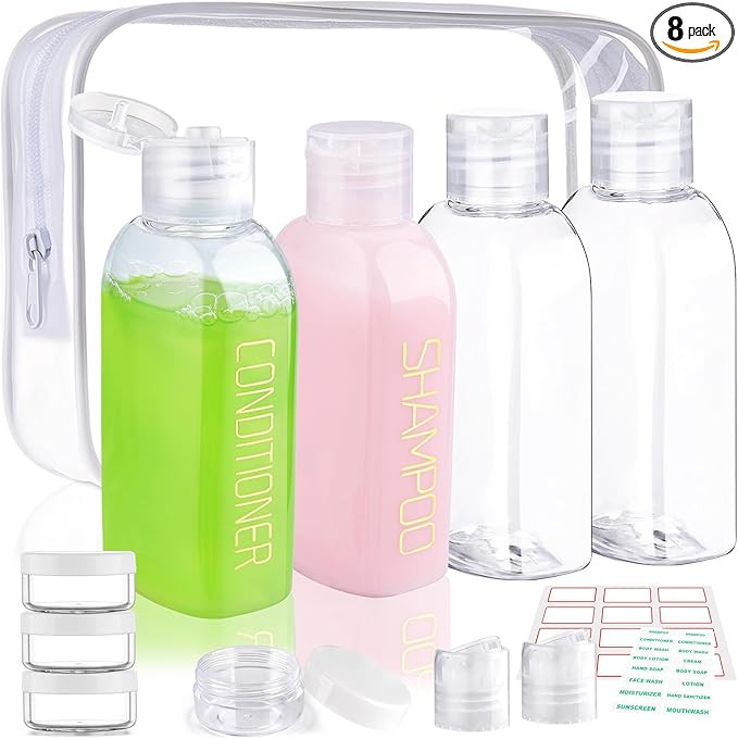 Cosywell Travel Bottles for Toiletries 4PCS 3.4oz/100ml Plastic Squeeze Bottles TSA Approved Travel Size Containers Leakproof Plastic Cream Jars Refillable Cream Lotion(Clear)