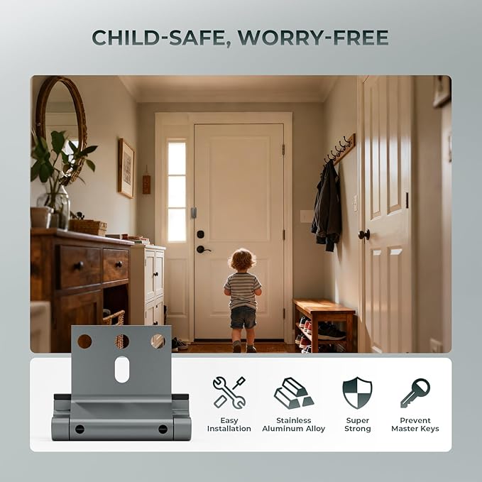 Greatalent 6Pack Home Security Door Reinforcement Lock Childproof, Door Lock for Kid Safety, Door Latch Stopper for Front Door Inside Top of Door, Aluminum Construction Finish