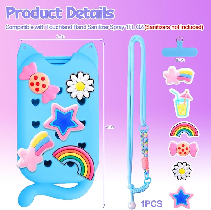 Mity rain Hand Sanitizer Spray Case Compatible With Touchland, Cute Silicone Hand Sanitizer Holder Keychain with 4 Charms, Portable Refillable Sanitizer Accessory, Gift for Women And Teens