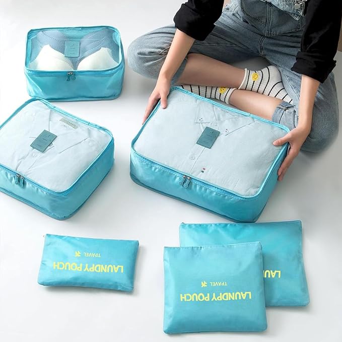 12 Set Travel Packing Cubes Luggage Packing Bags Reusable Lightweight Suitcase Organizer Cubes Set for Travel Accessories (Sky Blue+Pink)