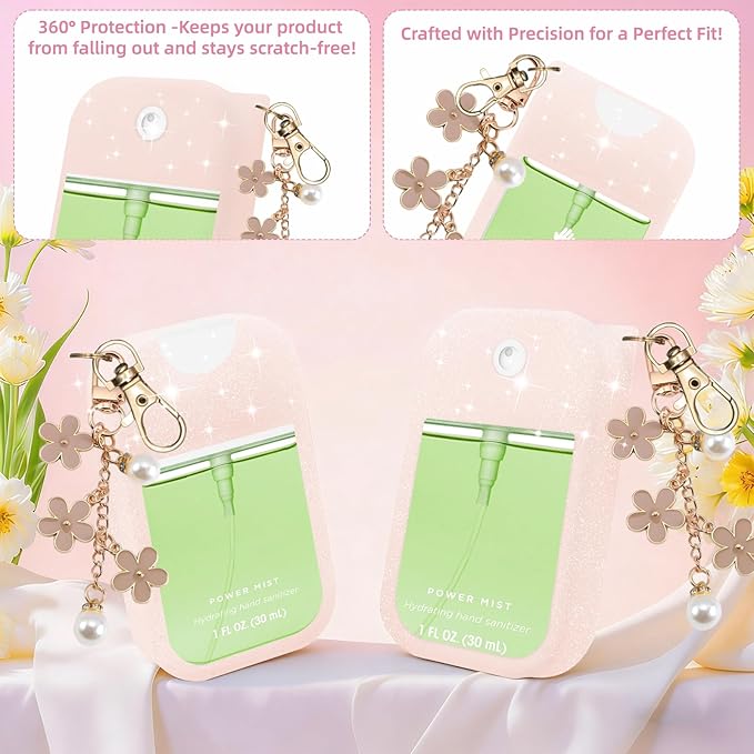Silicone Case Compatible with Touchland Hand Sanitizer Spray Mist 1 oz with Flower keychain