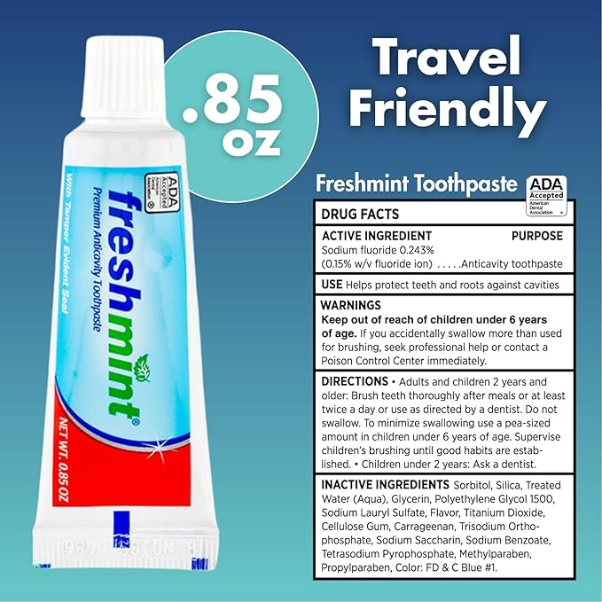 Adult Dental Care Kit, Travel Size Bundle w/Toothbrush with Cover, Toothpaste, and Floss, TSA Compliant Oral Care Kit