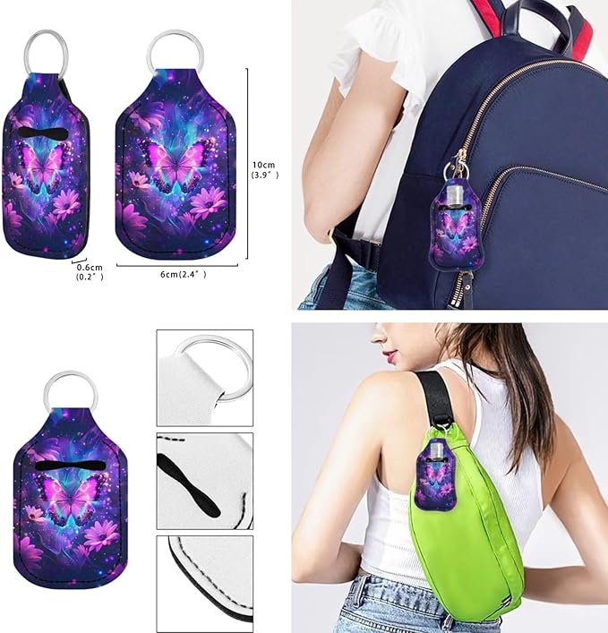 Suobstales 3Pcs Travel Bottles Keychain Holder Set,Travel Bottle Sleeves+Neoprene Chapstick Holders+Lanyard Keychain