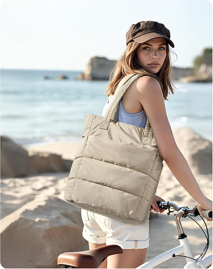 BAGSMART Tote Bag for Women, Lightweight Puffy Tote Bag with Compartments Shoulder Bag Handbag for Travel, Work, Gym | Lightweight, Puffy, Quilted, for Travel, Work