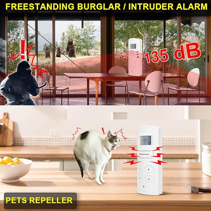 Loud 135db Keypad Motion Sensor Alarm Siren for Garage, Shed. Portable Cordless Battery Operated Travel PIR Motion Detector Alert. Freestanding Indoor Infrared Home Security Intruder Burglar Alarm