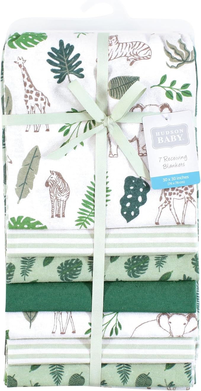 Hudson Baby Unisex Baby Cotton Flannel Receiving Blankets Bundle, Jungle, One Size