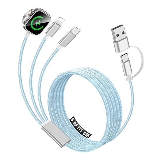 Travel Essentials for Apple Watch Charger,iPhone Charger,3 in 2 Multi Charging Cable,Type C/Lightning/Magnetic Fast Charging Cable [Portable] for iWatch Series Ultra/11/10/9/SE,iPhone 17-11-6FT Blue